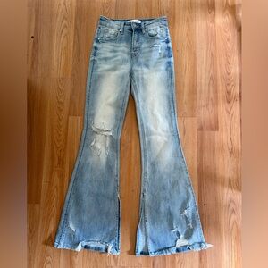 Light Wash Distressed Flare Jeans for Women